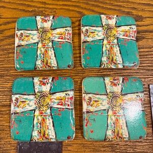 Artistic Teal and White Coasters Set